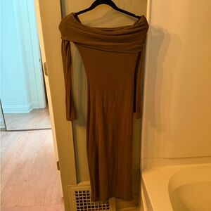 Elegant Off-Shoulder Brown Dress